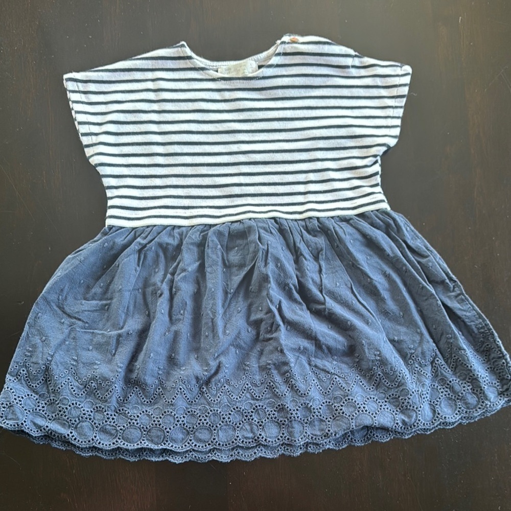 Zara White and Blue Casual Sundress with Dolman Sleeves